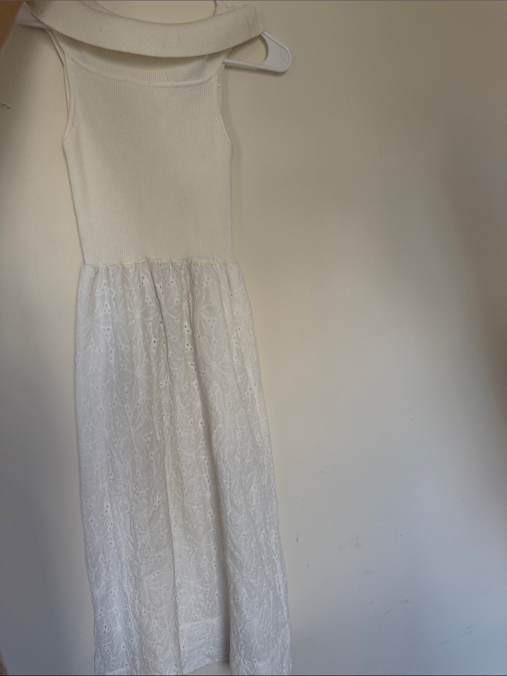 Astr White Knit Bodice Eyelet Skirt Dress